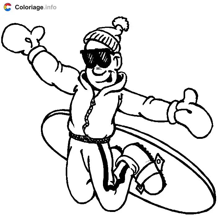 Coloriage Snowboardeur qui fait une figure durant un saut - Snowboard à imprimer
