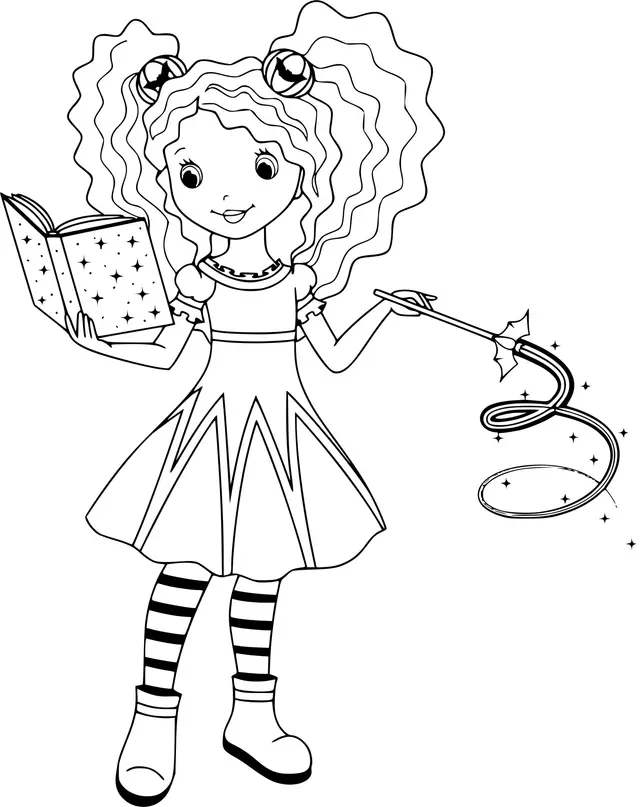 Coloriage Sorcière Avec Son Livre Magique - Halloween à imprimer