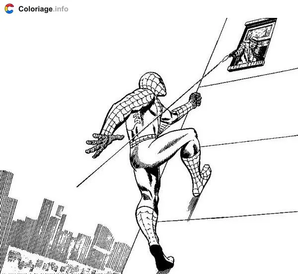 Spider-Man Swinging Through the City coloring page to print