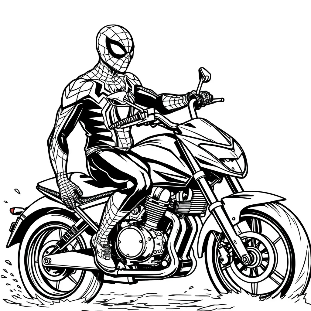 Kleurplaat Spiderman op een sportieve motor om te printen