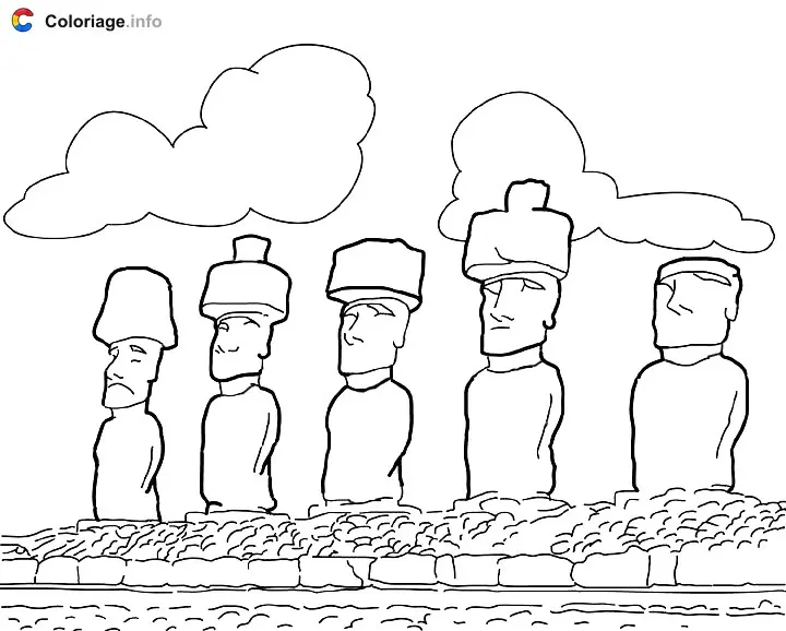 Coloriage Statues Moaï - Monuments à imprimer