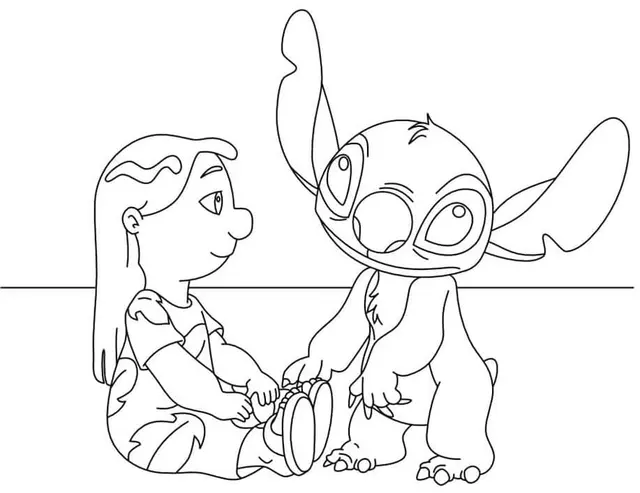 Coloriage Stitch Et Lilo Se Reposent - Stitch à imprimer