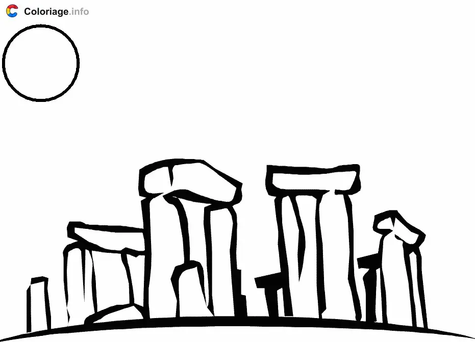 Coloriage Stonehenge et le soleil - Angleterre à imprimer