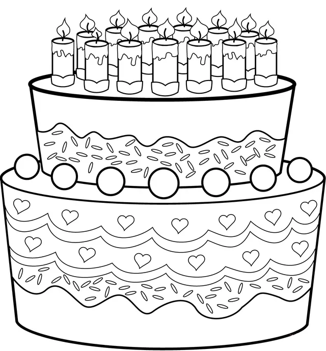 Coloriage Super Gâteau Anniversaire 2 Etages Avec Chandelles Et Chocolats - Anniversaire à imprimer