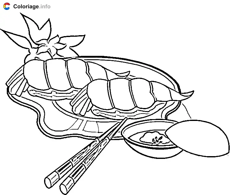 Coloriage Sushis de crevettes - Japon à imprimer