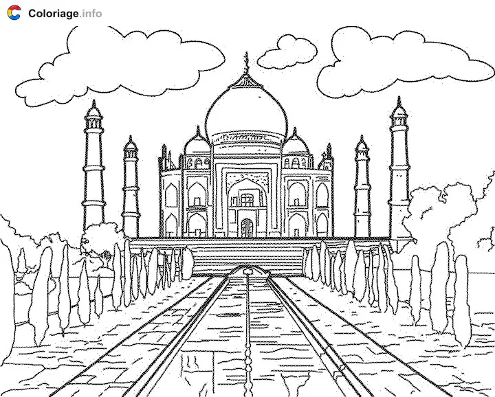 Coloriage Taj Mahal - Monuments à imprimer