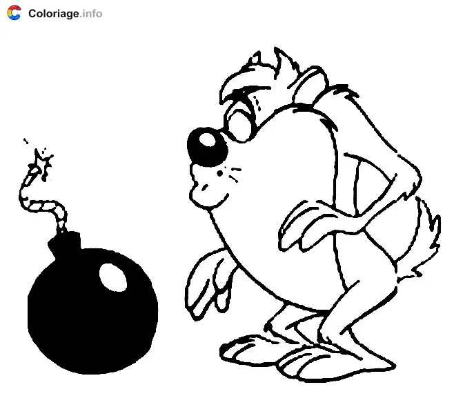 Coloriage Taz avec une bombe - Taz à imprimer