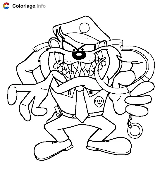 Coloriage Taz en policier - Taz à imprimer