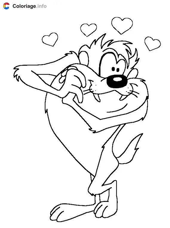 Coloriage Taz est amoureux - Taz à imprimer