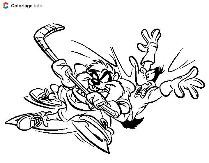 Coloriage Taz et Daffy Duck jouent au hockey - Taz à imprimer