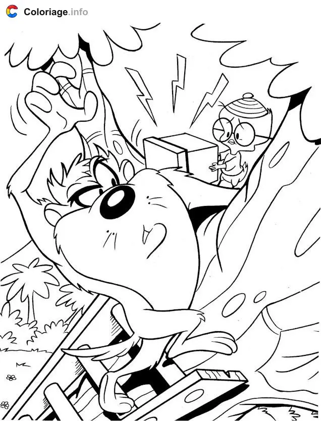Coloriage Taz et un poussin - Taz à imprimer
