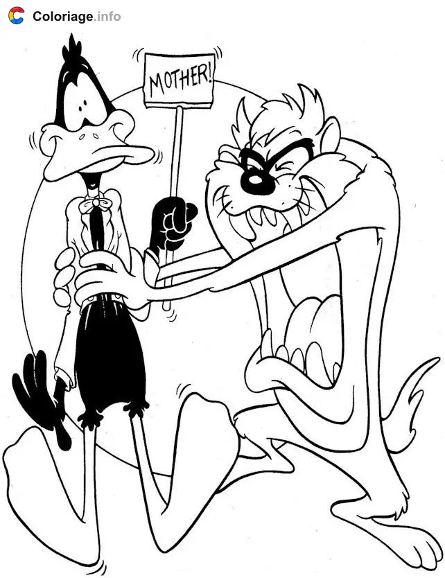 Coloriage Taz étranglé Daffy Duck - Taz à imprimer