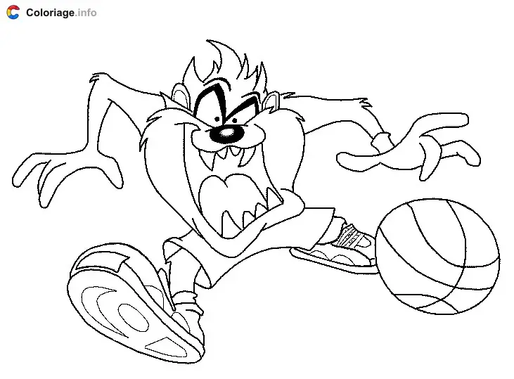 Coloriage Taz joue au basketball - Taz à imprimer
