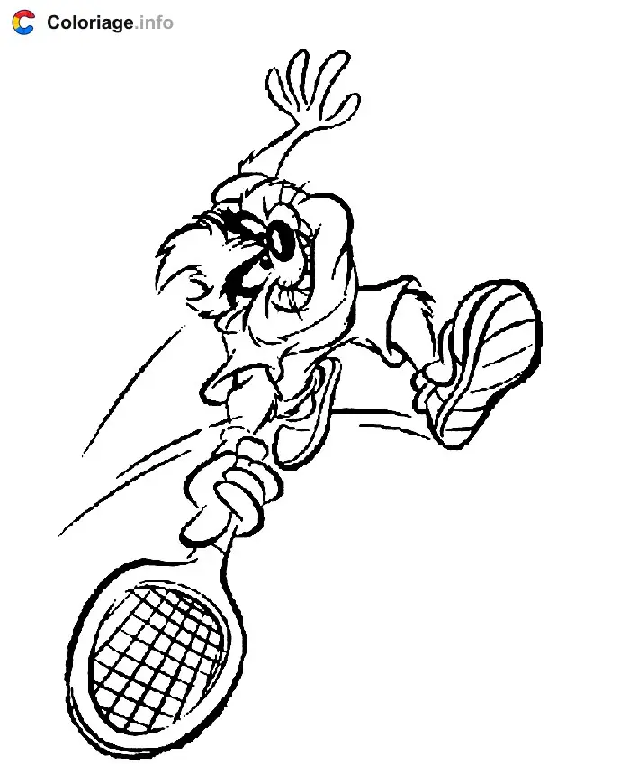 Coloriage Taz joue au tennis - Taz à imprimer