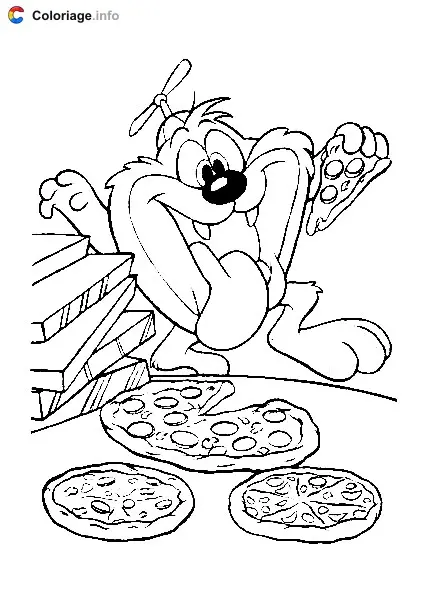 Coloriage Taz mange des pizzas - Taz à imprimer