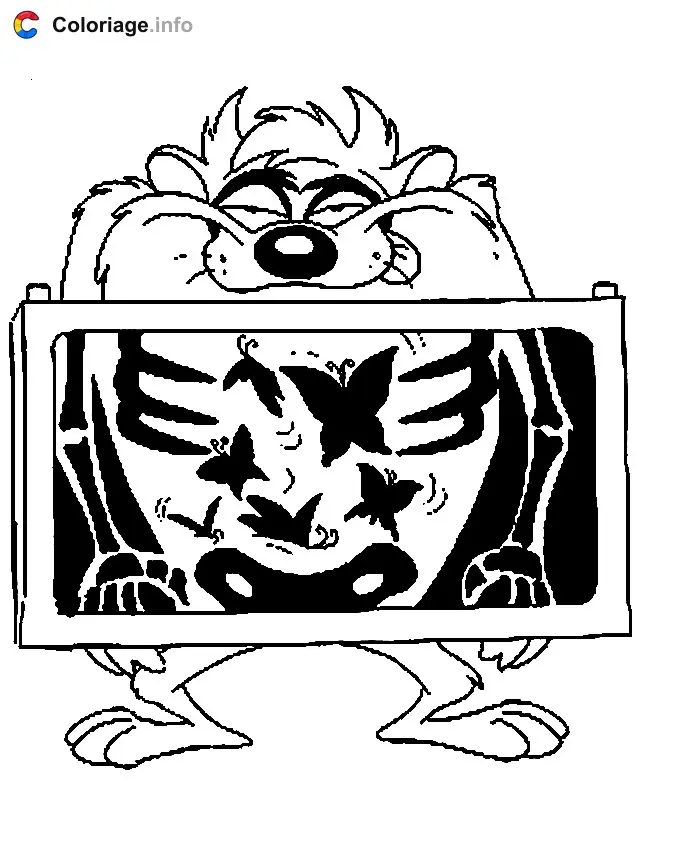 Coloriage Taz passe une radio - Taz à imprimer