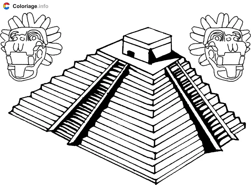 Coloriage Temple inca - Monuments à imprimer