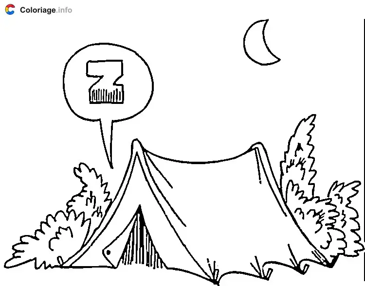 Coloriage Tente de camping la nuit - Camping à imprimer