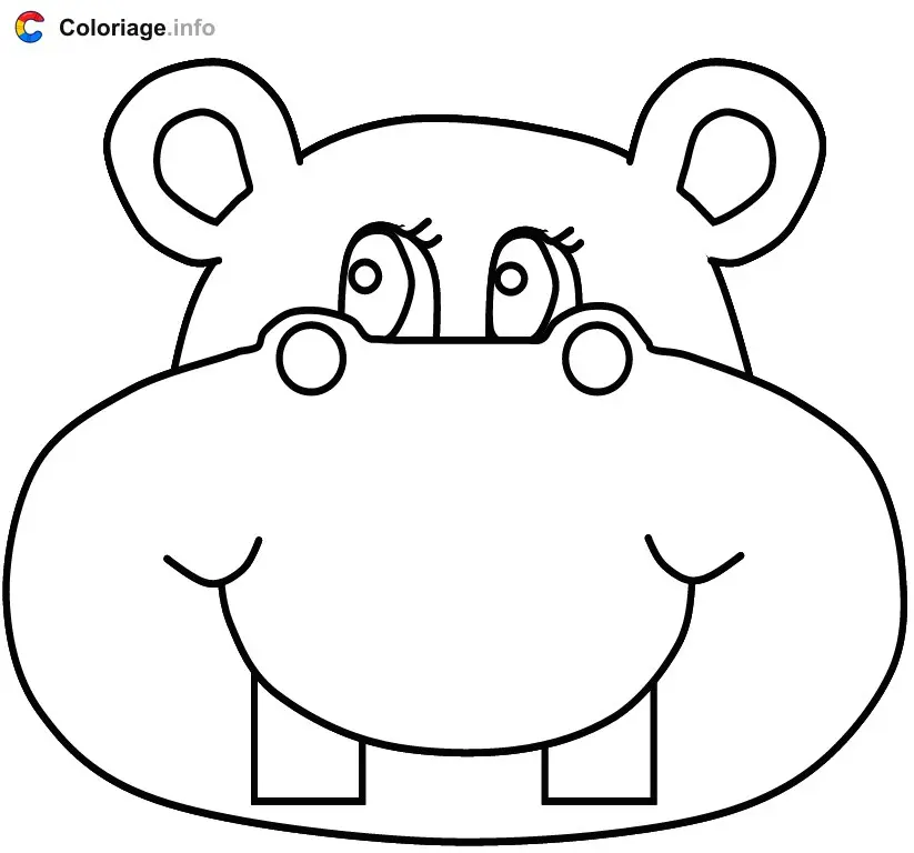 Coloriage Tête d'hippopotame - Hippopotame à imprimer
