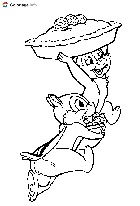 Coloriage Tic et Tac avec un gâteau - Tic et Tac à imprimer