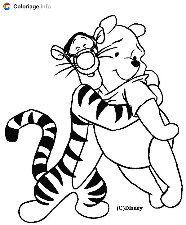 Tigger Hugging Winnie the Pooh coloring page to print