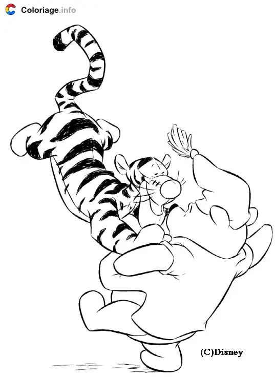 Tigger Bouncing on Winnie coloring page to print