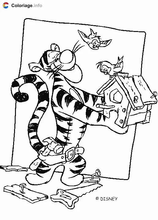 Tigger Builds a Birdhouse coloring page to print