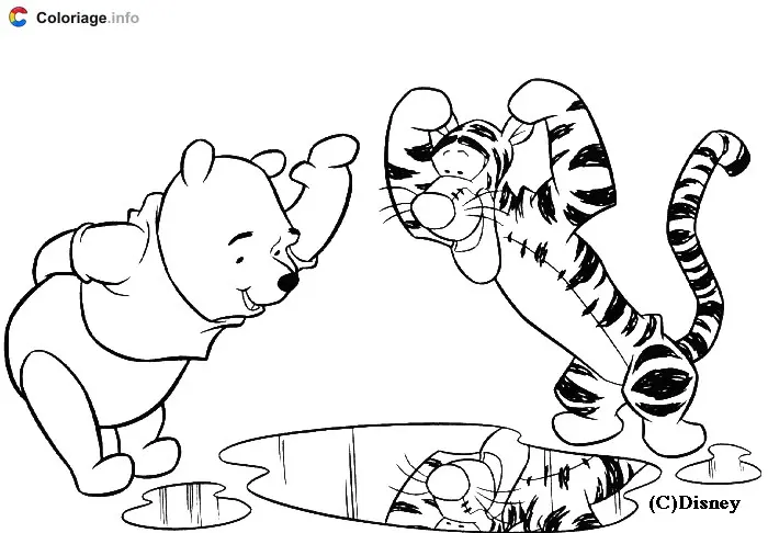 Tigger and Winnie Looking at Their Reflections coloring page to print