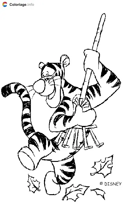 Tigger Mistakes a Broom for a Guitar coloring page to print