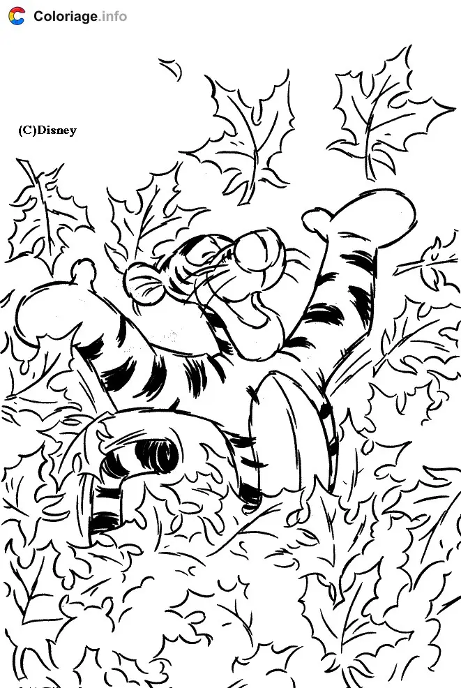 Tigger Playing in the Leaves coloring page to print