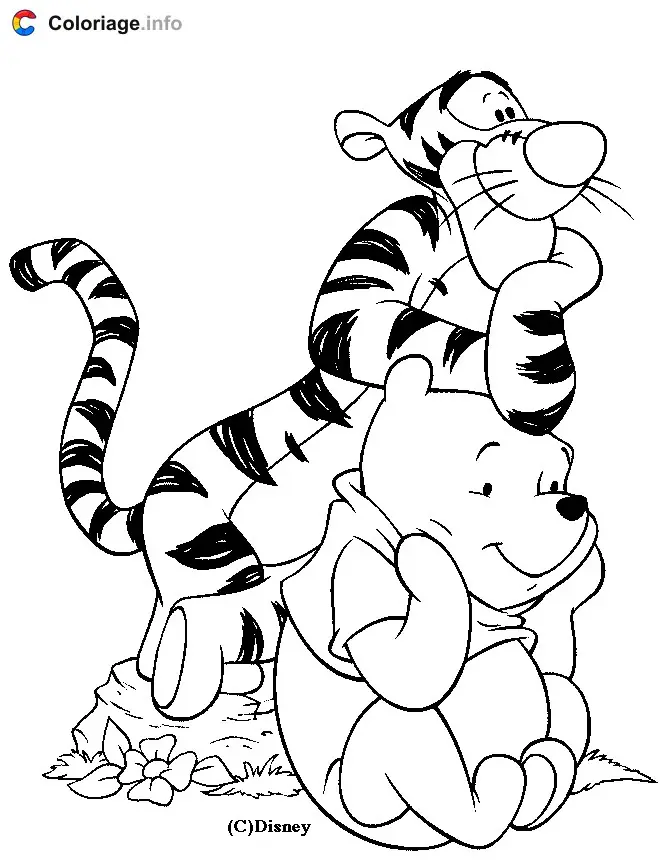 Tigger Bounces on Winnie's Head coloring page to print