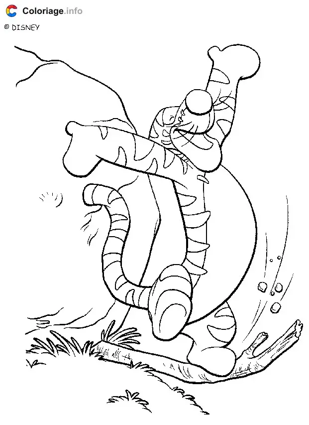 Tigger Bouncing on a Branch coloring page to print