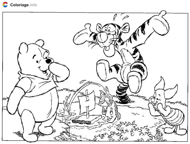 Tigger, Winnie and Piglet by the Lake coloring page to print