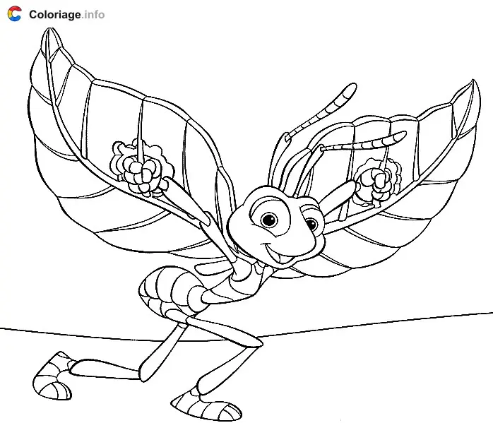 Coloriage Tilt essaie de s'envoler avec des ailes en feuille - 1001 pattes à imprimer