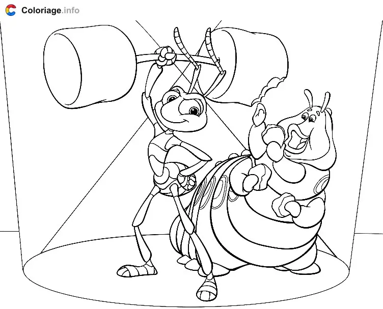 Coloriage Tilt fait de la musculation mais Heimlich mange son haltère - 1001 pattes à imprimer