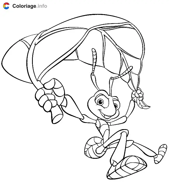 Coloriage Tilt utilise une feuille comme parachute - 1001 pattes à imprimer