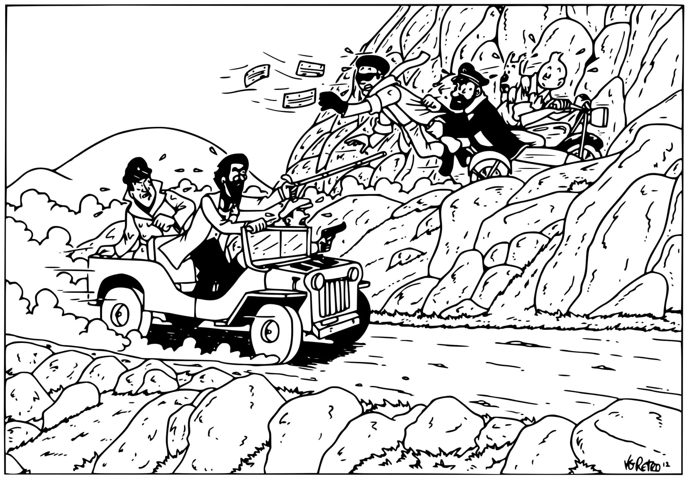 Coloriage Tintin Dans Le Desert - Tintin à imprimer