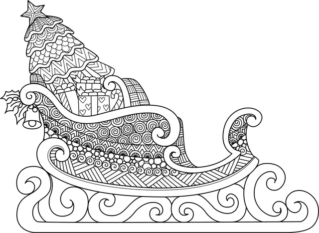 Coloriage Traîneau Du Père Noël Avec Cadeaux Et Sapin Mandala Adulte - Mandala de Noël à imprimer