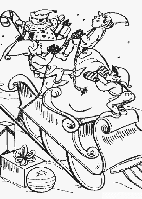 Coloriage Traîneau Elfes - Père Noël à imprimer