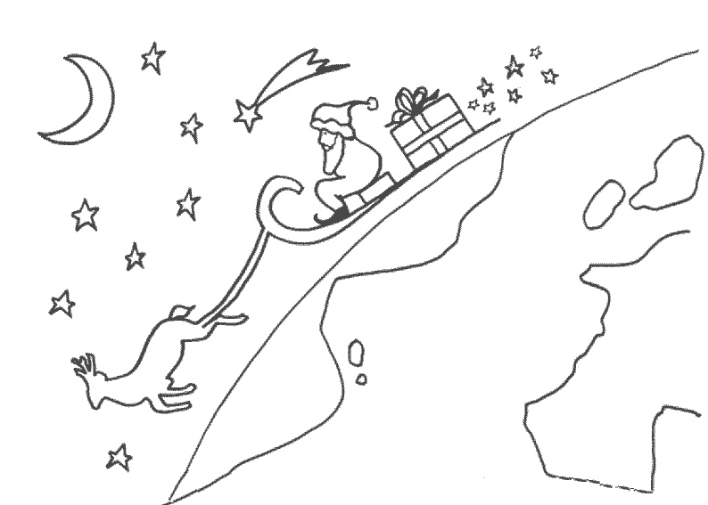 Coloriage Traîneau Vole Nuit - Père Noël à imprimer