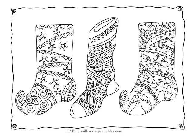 Coloriage Trois Bas De Noël Adulte - Noël adulte à imprimer