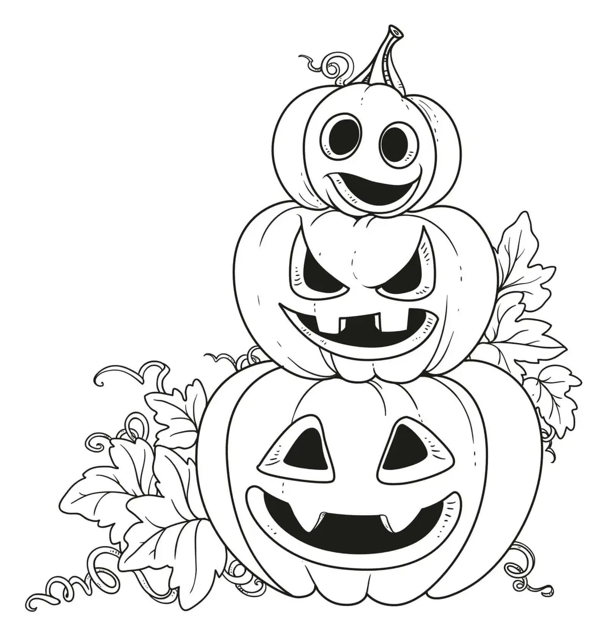 Three Pumpkins with Different Halloween Emotions coloring page to print