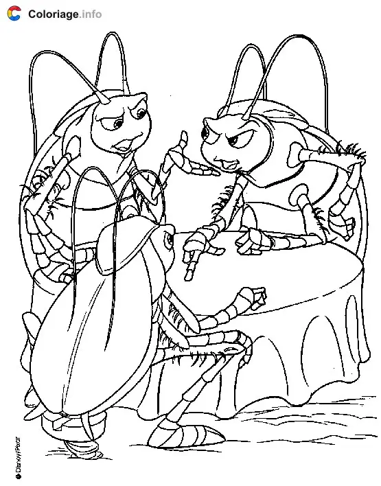 Coloriage Trois insectes autour d'une table - 1001 pattes à imprimer