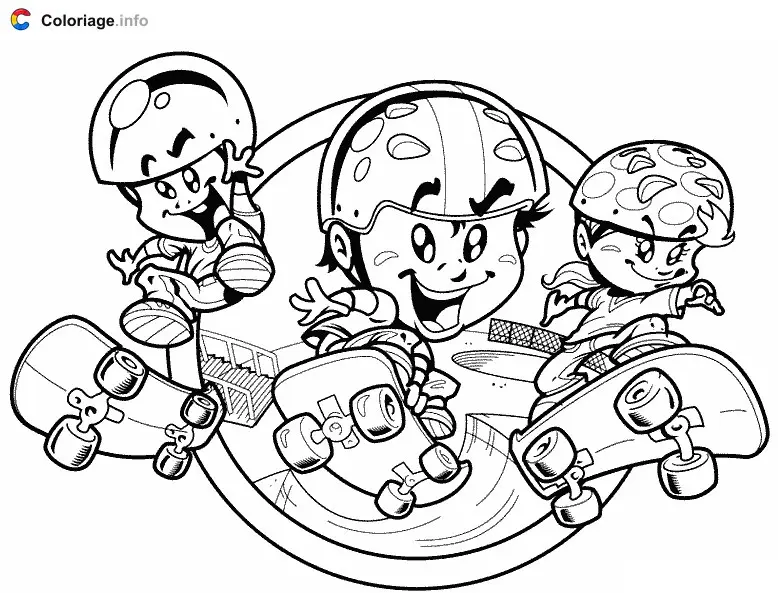 Coloriage Trois skateurs - Skateboard à imprimer