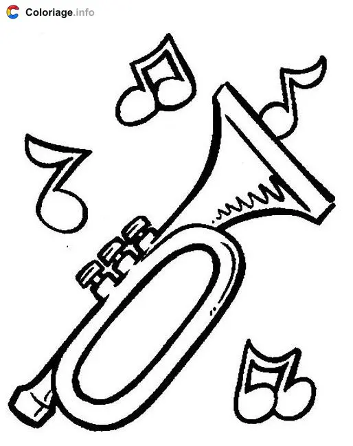 Coloriage Trompette et notes de musique - Instruments de musique à imprimer