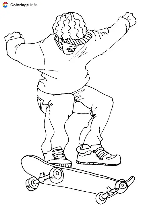 Coloriage Un ado fait du skate - Skateboard à imprimer