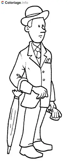 Coloriage Un Anglais avec son chapeau melon son parapluie - Angleterre à imprimer
