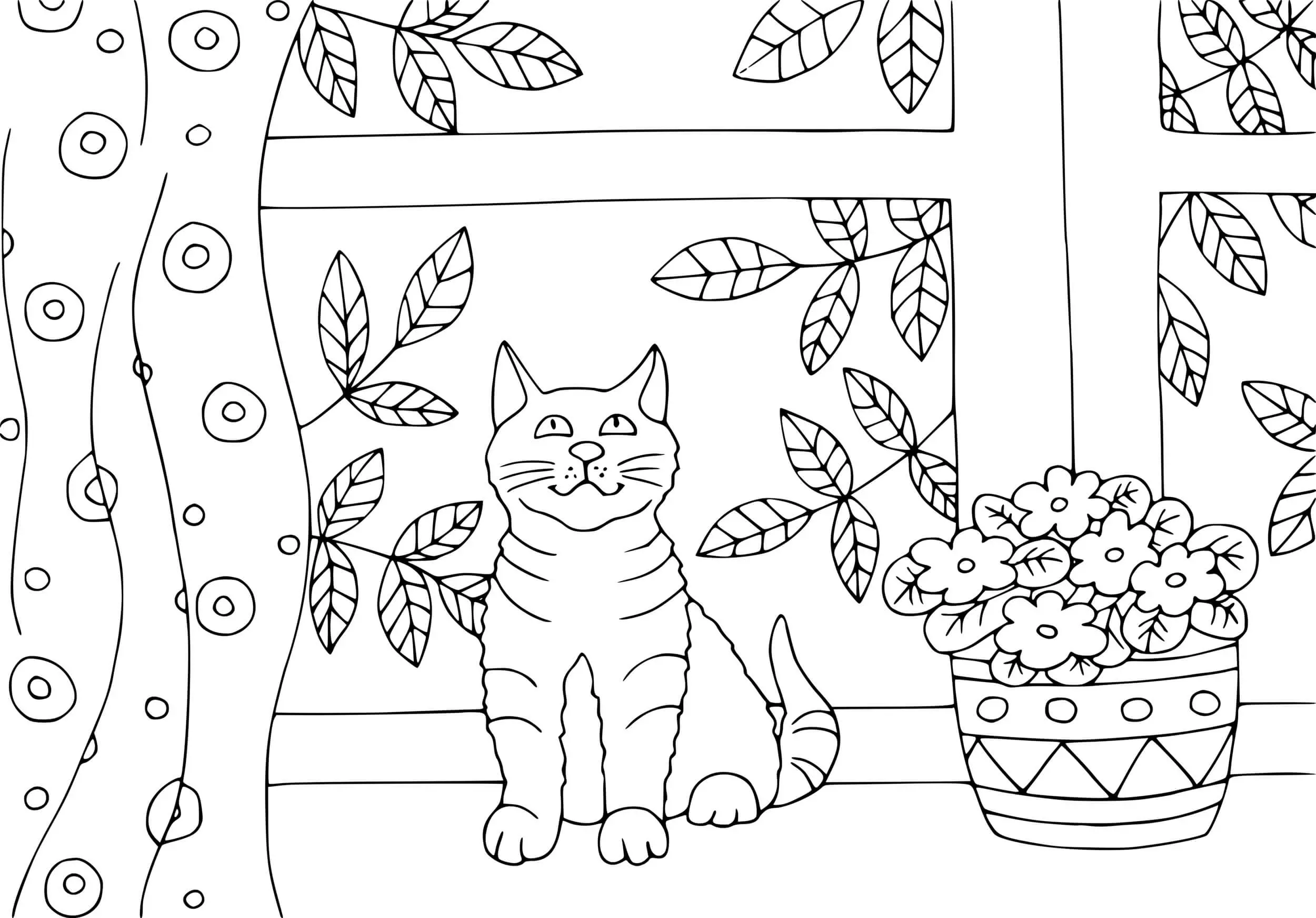 Coloriage Un Chaton Près De La Fenêtre Dans Sa Maison - Chat à imprimer