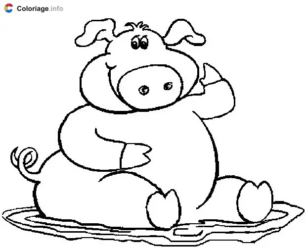 Coloriage Un cochon dans une flaque d'eau - Cochons à imprimer