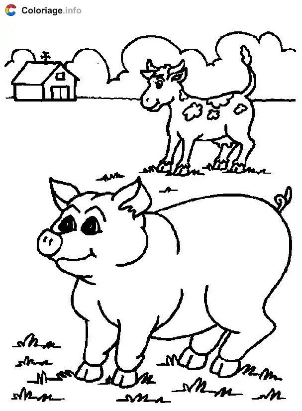 Coloriage Un cochon et une chèvre - Cochons à imprimer